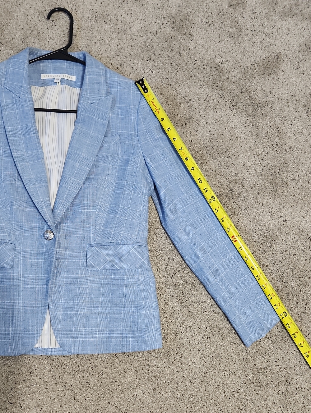 Veronica Beard Cutaway Dickie Blazer Jacket in Pale Blue Check Size 4 - Picture 11 of 16